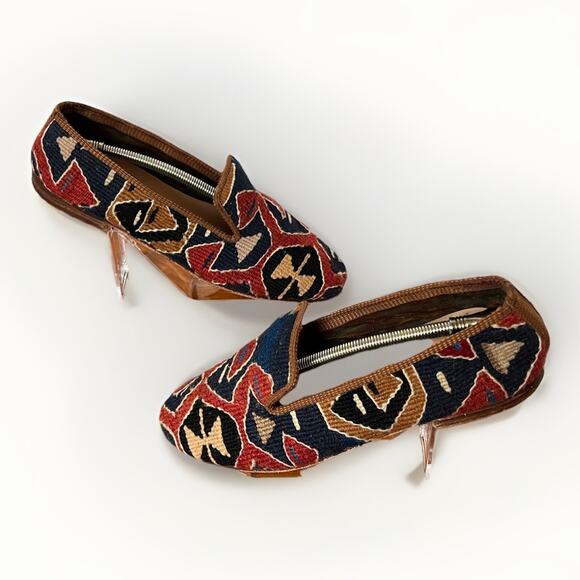 VTG Turkish Kilim Carpet Wool Woven Loafer Flat Shoes Handmade Aztec Unisex *See - Picture 4 of 12